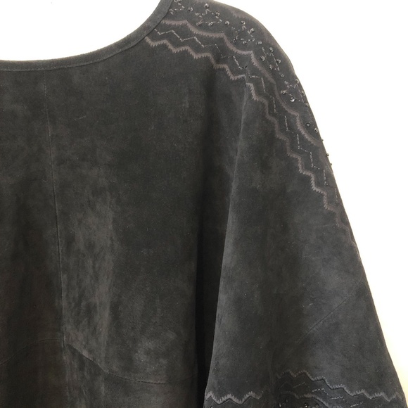 ❌SOLD❌MARGARET GODFREY Embroidered Leather Poncho Size L - Picture 2 of 6